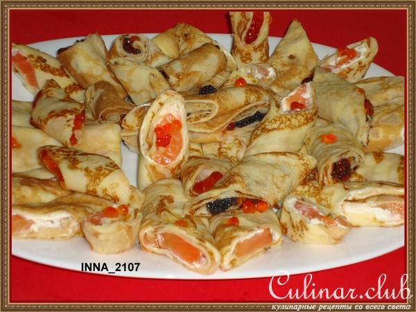 Блинчики с икрой и семгой