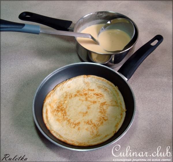 Блинчики с ветчиной и сырной корочкой.