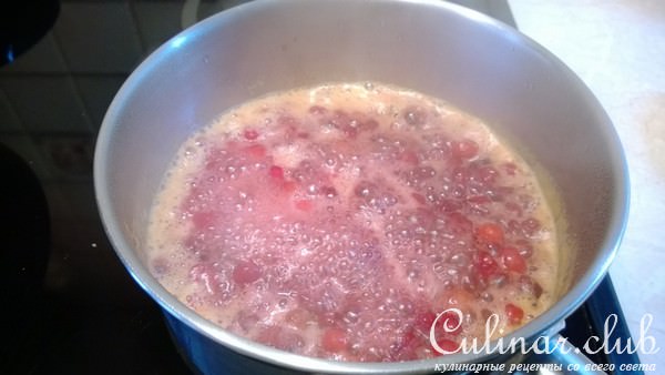 Куриные шарики с начинкой и клюквенным соусом.