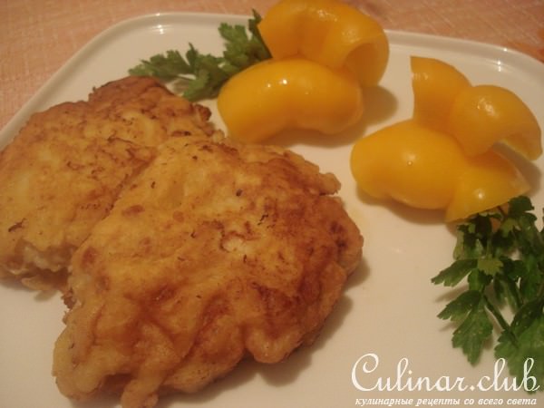 свиные отбивные с сыром в пивном кляре/вариант/