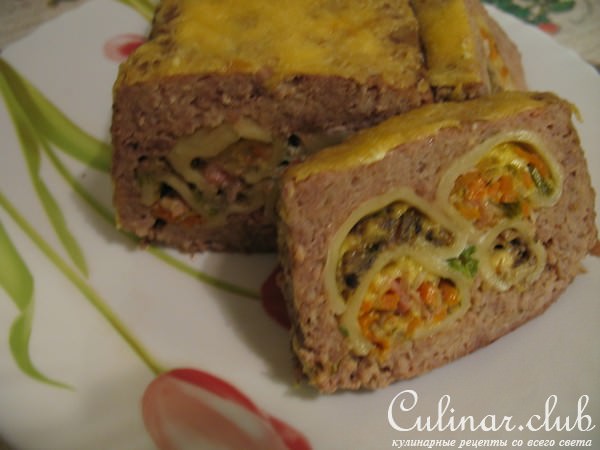 Мясной рулет с фаршированными ракушками conchiglie (вариант)