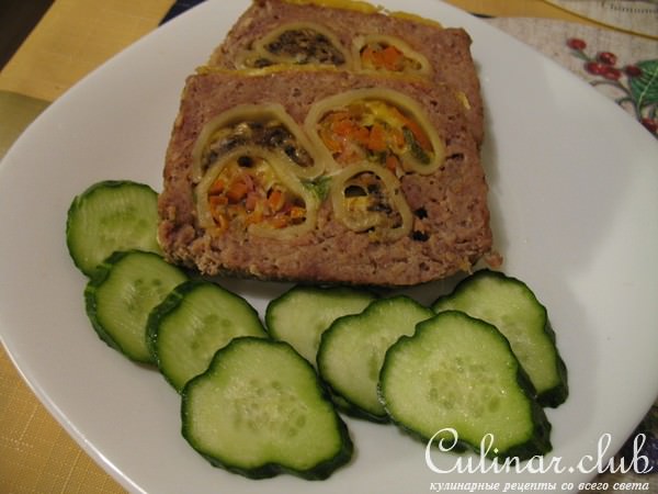 Мясной рулет с фаршированными ракушками conchiglie (вариант)