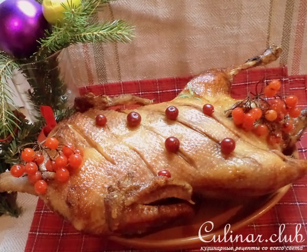 Рождественская утка с яблоками, клюквой и черносливом!