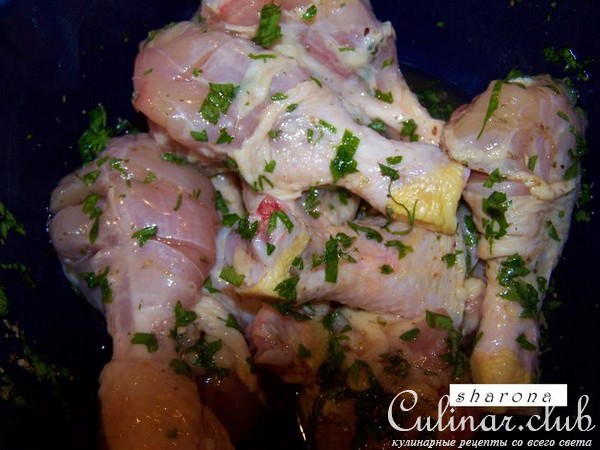 куринные ножки в яблочном соке с малибу