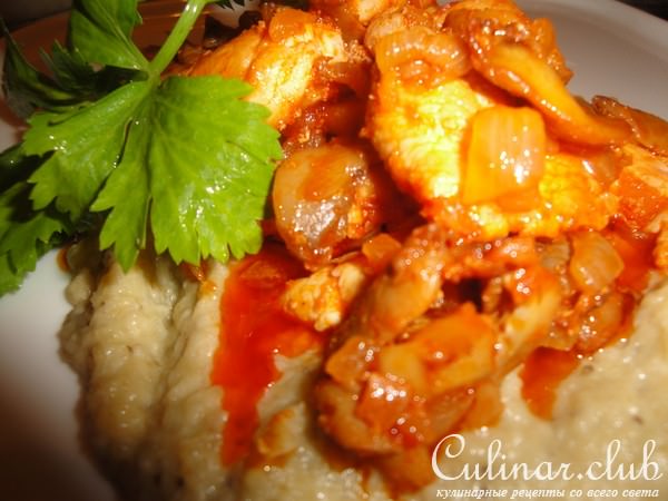 сочная куриная грудка с грибами и пюре из баклажан