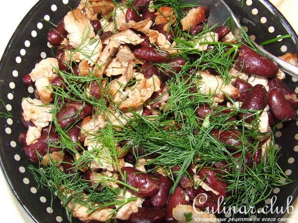теплый салат красная фасоль + свинина