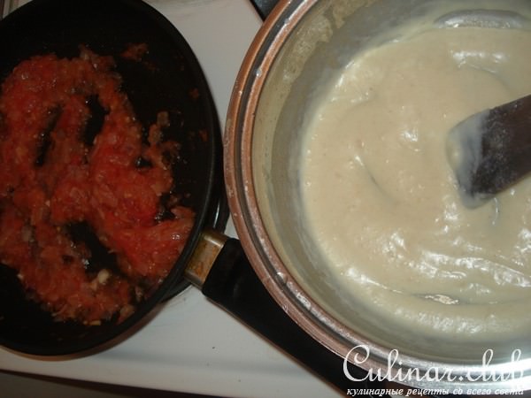 порционное суфле с помидорами.перцем и песто