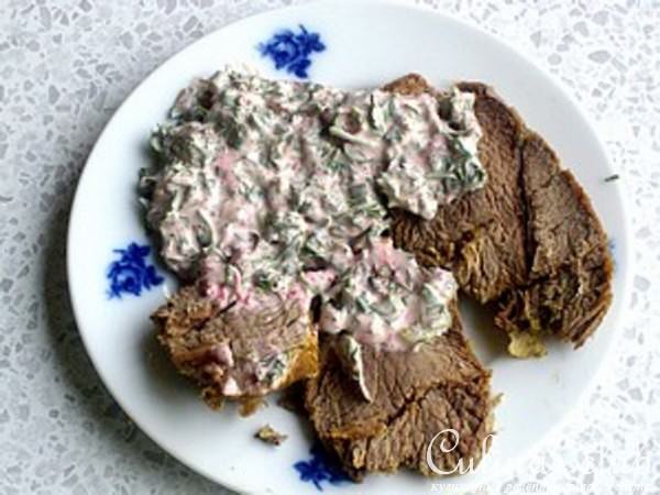 Мясо в апельсиновом маринаде под майонезом
