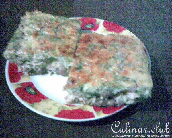 Легкий пирог - запеканка с капустой, шампиньонами и куриным мясом