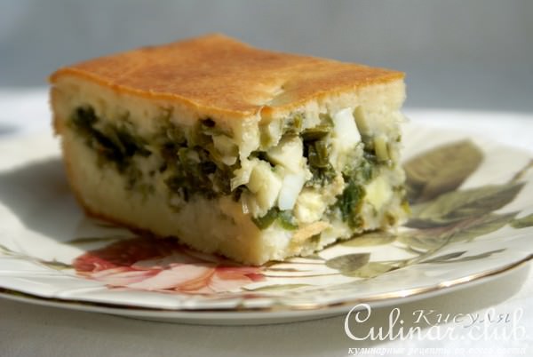Быстрый (заливной) пирог с зелёным луком и яйцом