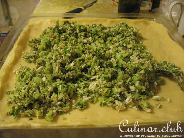 Лоранский пирог с курицей, грибами и брокколи