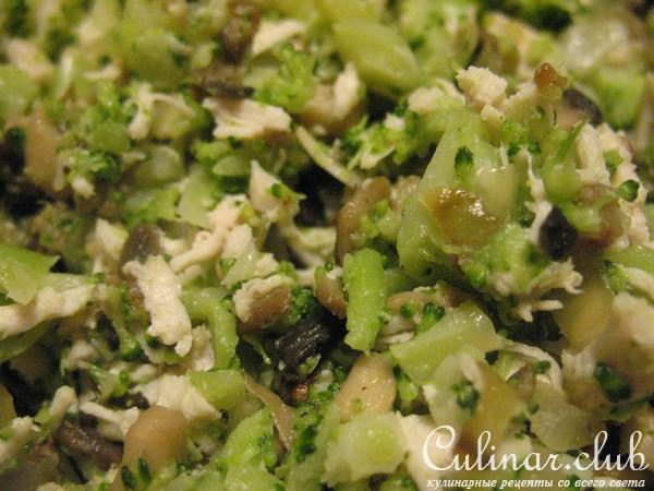 Лоранский пирог с курицей, грибами и брокколи