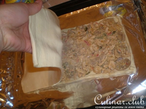 Куриное рагу с грибами в слоёном тесте