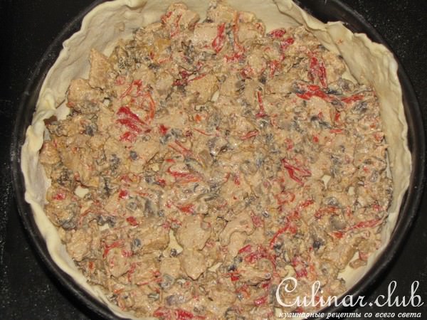 Куриное рагу с грибами в слоёном тесте