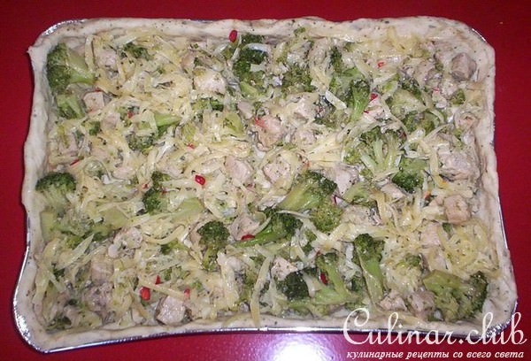 Пикантный пирог с курицей и брокколи