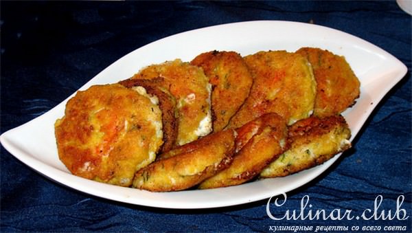 Зразы из морского окуня с креветками,жареные в кукурузных хлопьях