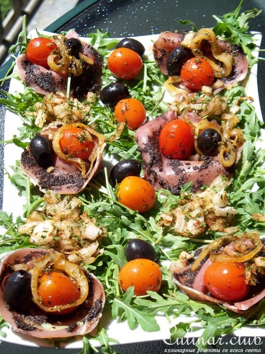 Салат с вяленым мясом (прошюто)