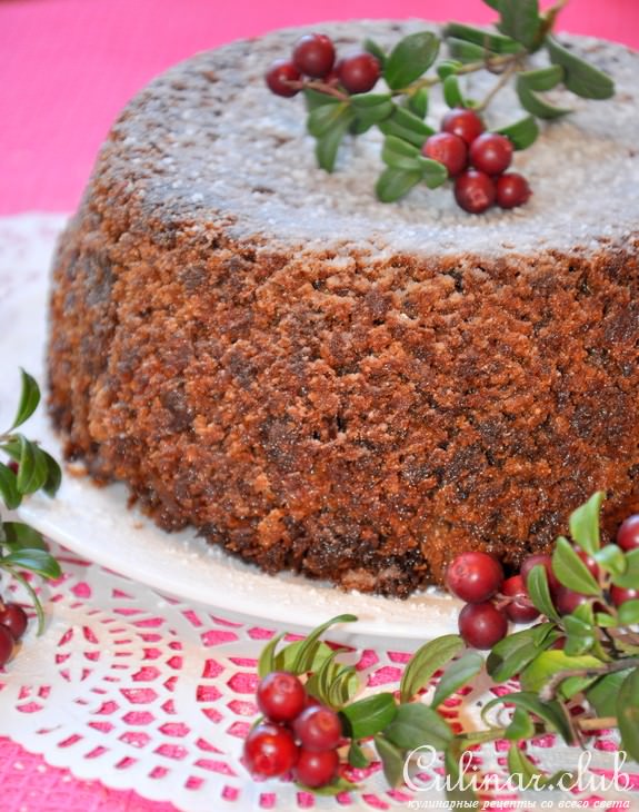 Хлебный пирог с яблоками и брусникой