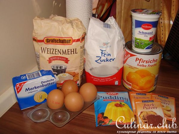 пирог с персиками (Blechkuchen mit Pfirsichen)