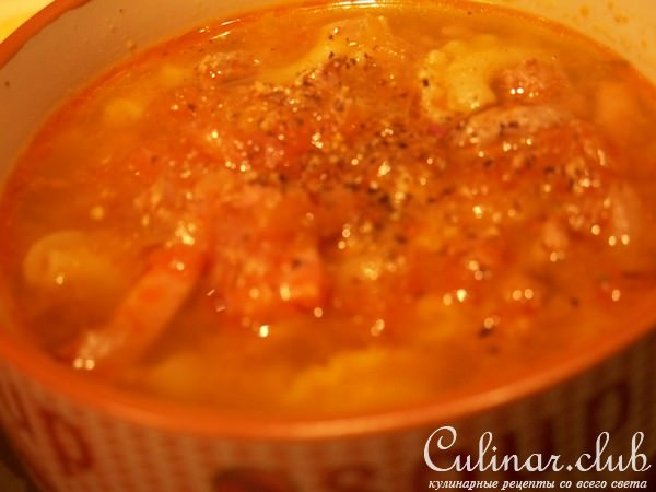 Томатный суп с куриными печенками