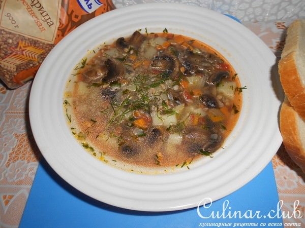Суп с гречкой и шампиньонами