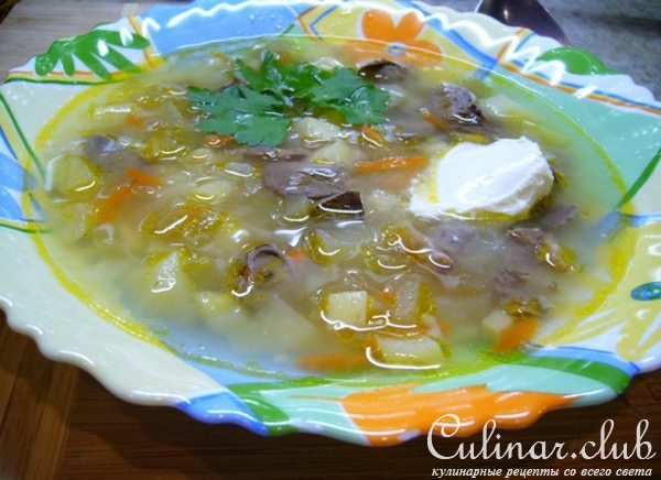 Рассольник из куриных потрошков