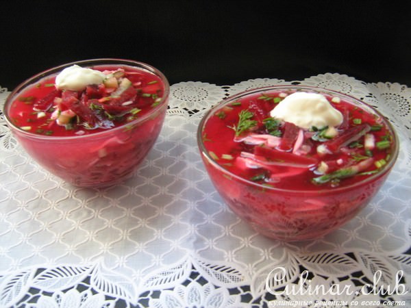 Свекольник холодный,с "крабовым" мясом.