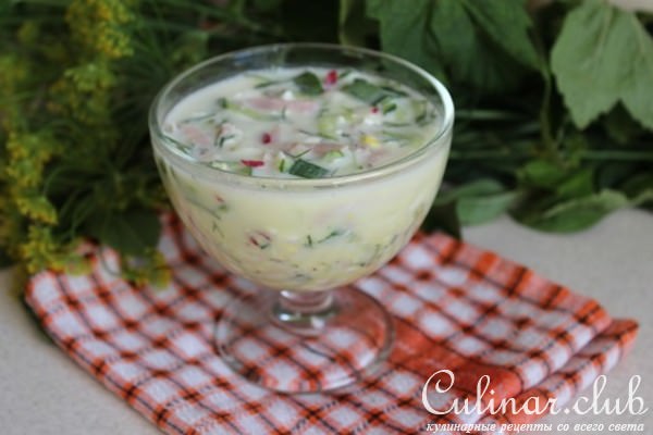 Окрошка с ветчиной на сыворотке