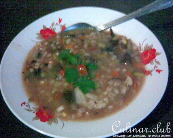 Густой перловый суп с грибами и овощами (постный)