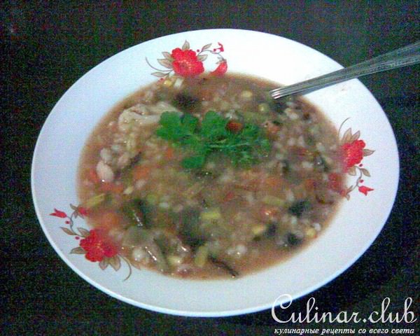 Густой перловый суп с грибами и овощами (постный)