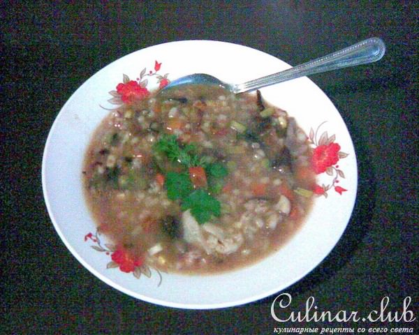 Густой перловый суп с грибами и овощами (постный)