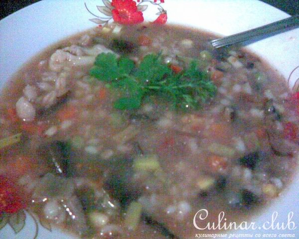 Густой перловый суп с грибами и овощами (постный)