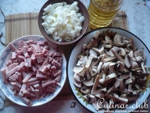 Блинчики фаршированные грибами и ветчиной