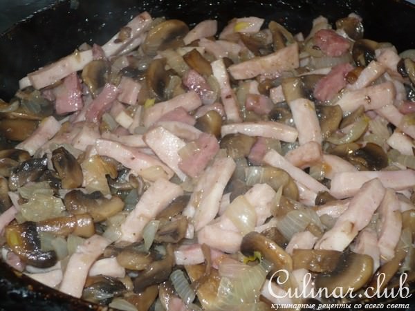 Блинчики фаршированные грибами и ветчиной
