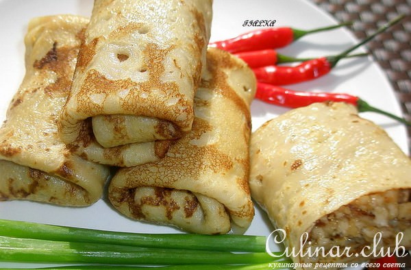 Блинчики фаршированные курицей и сыром